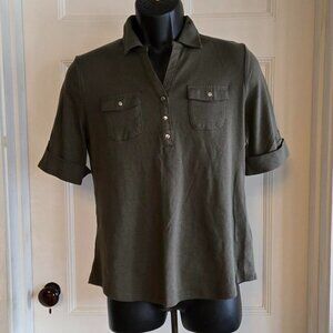Croft & Barrow Women's Collared Top Green Size M